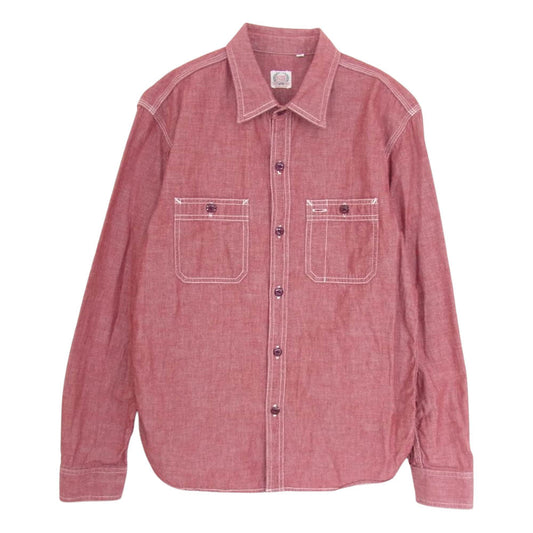 THE FLAT HEAD ザフラットヘッド GLORY PARK シャンブレーワーク シャツ 赤系 レッド系 40【中古】