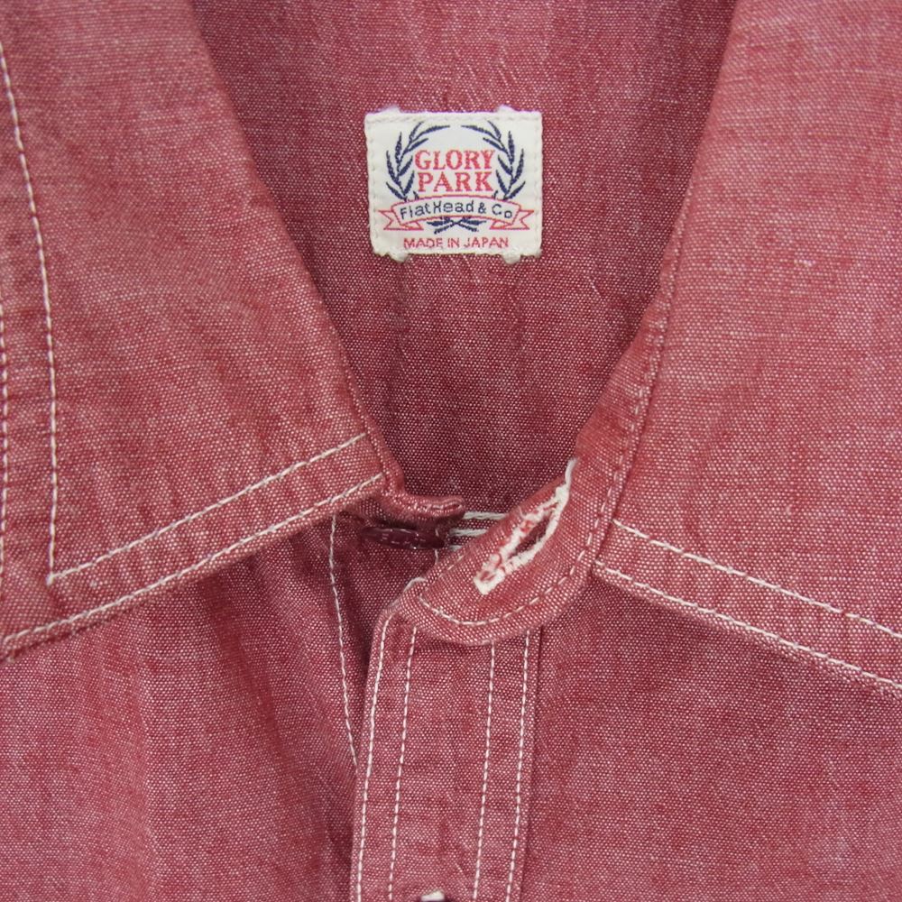 THE FLAT HEAD ザフラットヘッド GLORY PARK シャンブレーワーク シャツ 赤系 レッド系 40【中古】