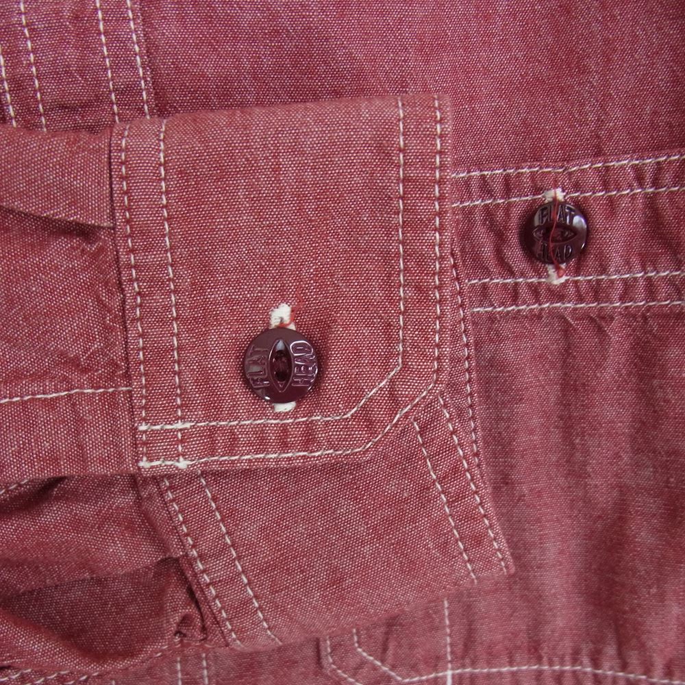 THE FLAT HEAD ザフラットヘッド GLORY PARK シャンブレーワーク シャツ 赤系 レッド系 40【中古】