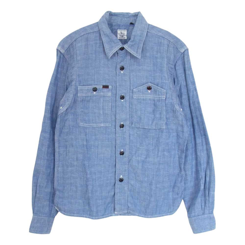 THE FLAT HEAD ザフラットヘッド STEADY BLUE 山ポケ シャンブレー ワーク シャツ ブルー系 36【中古】
