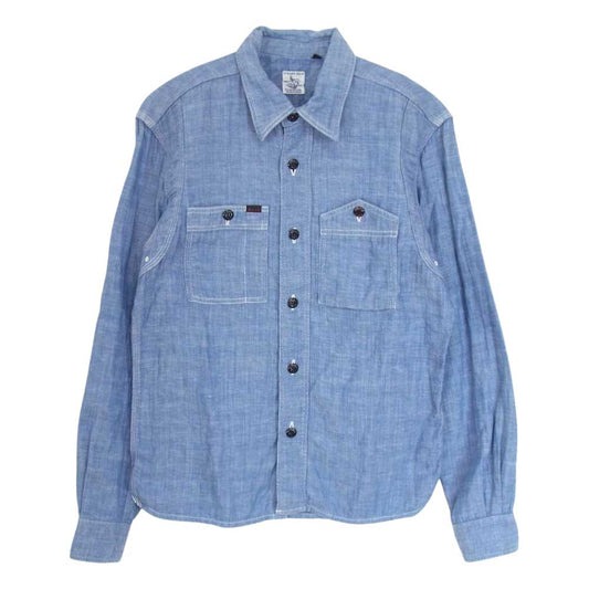 THE FLAT HEAD ザフラットヘッド STEADY BLUE 山ポケ シャンブレー ワーク シャツ ブルー系 36【中古】