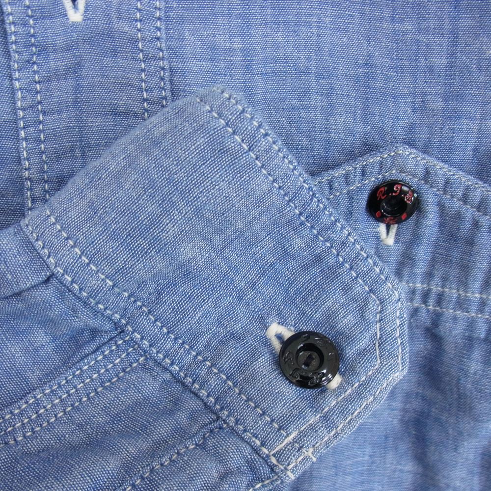 THE FLAT HEAD ザフラットヘッド STEADY BLUE 山ポケ シャンブレー ワーク シャツ ブルー系 36【中古】