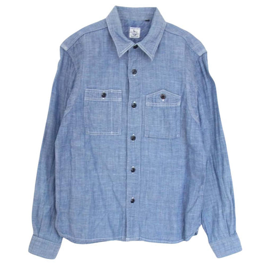 THE FLAT HEAD ザフラットヘッド STEADY BLUE シャンブレー ワーク シャツ ブルー系 38【中古】