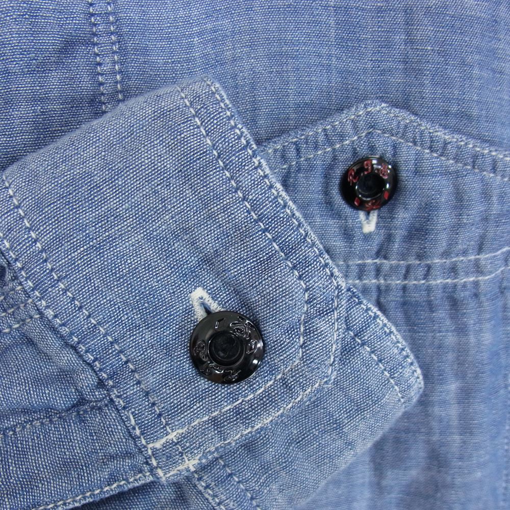 THE FLAT HEAD ザフラットヘッド STEADY BLUE シャンブレー ワーク シャツ ブルー系 38【中古】