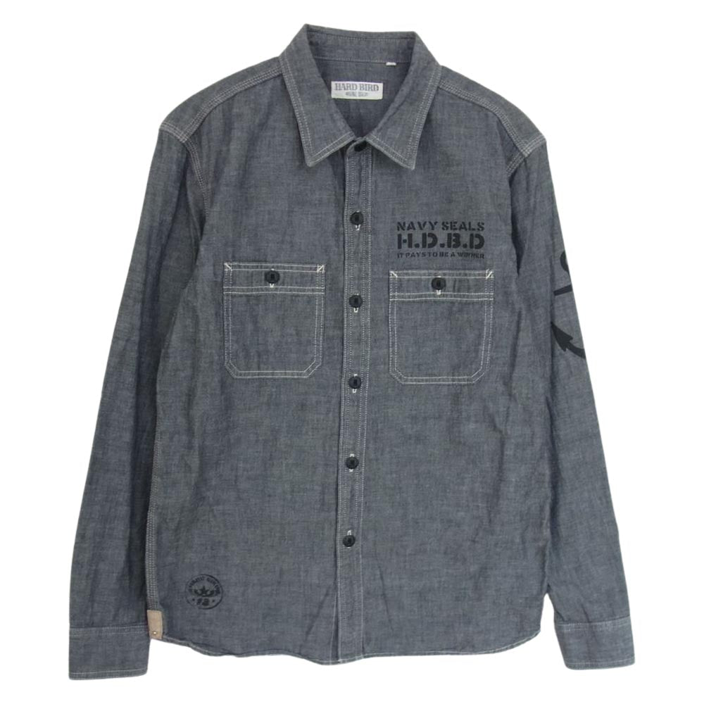 THE FLAT HEAD ザフラットヘッド HARD BIRD プリント シャンブレー ワーク シャツ ブラック系 40【中古】