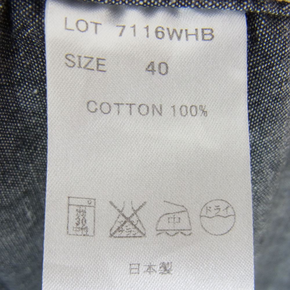 THE FLAT HEAD ザフラットヘッド HARD BIRD プリント シャンブレー ワーク シャツ ブラック系 40【中古】