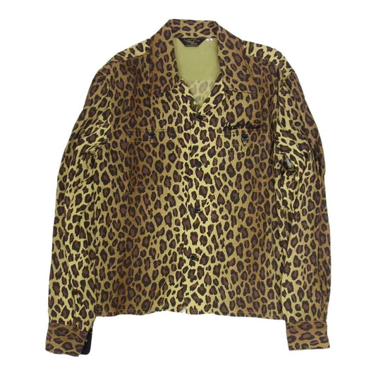 THE FLAT HEAD ザフラットヘッド Black Mint レーヨン ヒョウ柄 プリント 長袖 オープンカラー シャツ ブラウン系 S【中古】