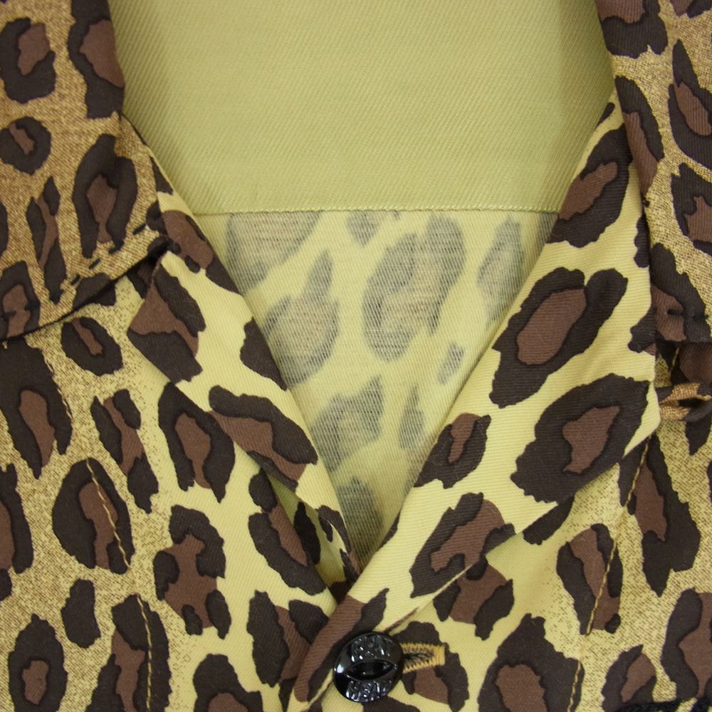 THE FLAT HEAD ザフラットヘッド Black Mint レーヨン ヒョウ柄 プリント 長袖 オープンカラー シャツ ブラウン系 S【中古】