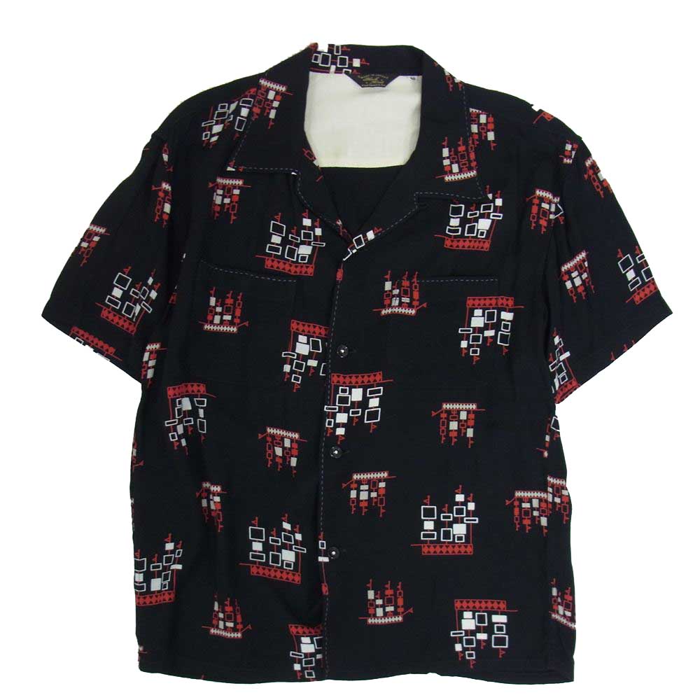 THE FLAT HEAD ザフラットヘッド Black Mint レーヨン プリント 半袖 オープンカラー シャツ ブラック系 40【中古】