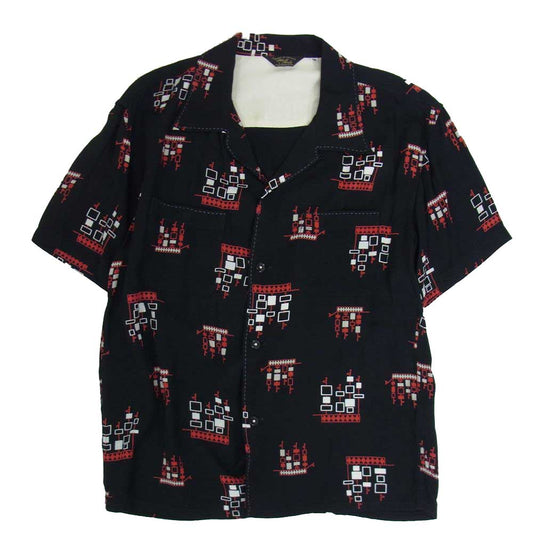 THE FLAT HEAD ザフラットヘッド Black Mint レーヨン プリント 半袖 オープンカラー シャツ ブラック系 40【中古】