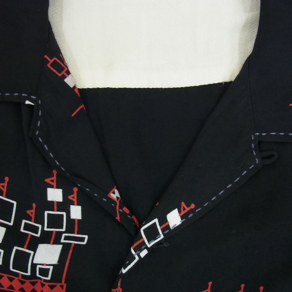 THE FLAT HEAD ザフラットヘッド Black Mint レーヨン プリント 半袖 オープンカラー シャツ ブラック系 40【中古】