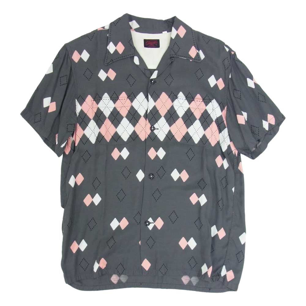 R.J.B アールジェイビー CLIPPERS レーヨン プリント オープンカラー 半袖 シャツ グレー系 38【中古】