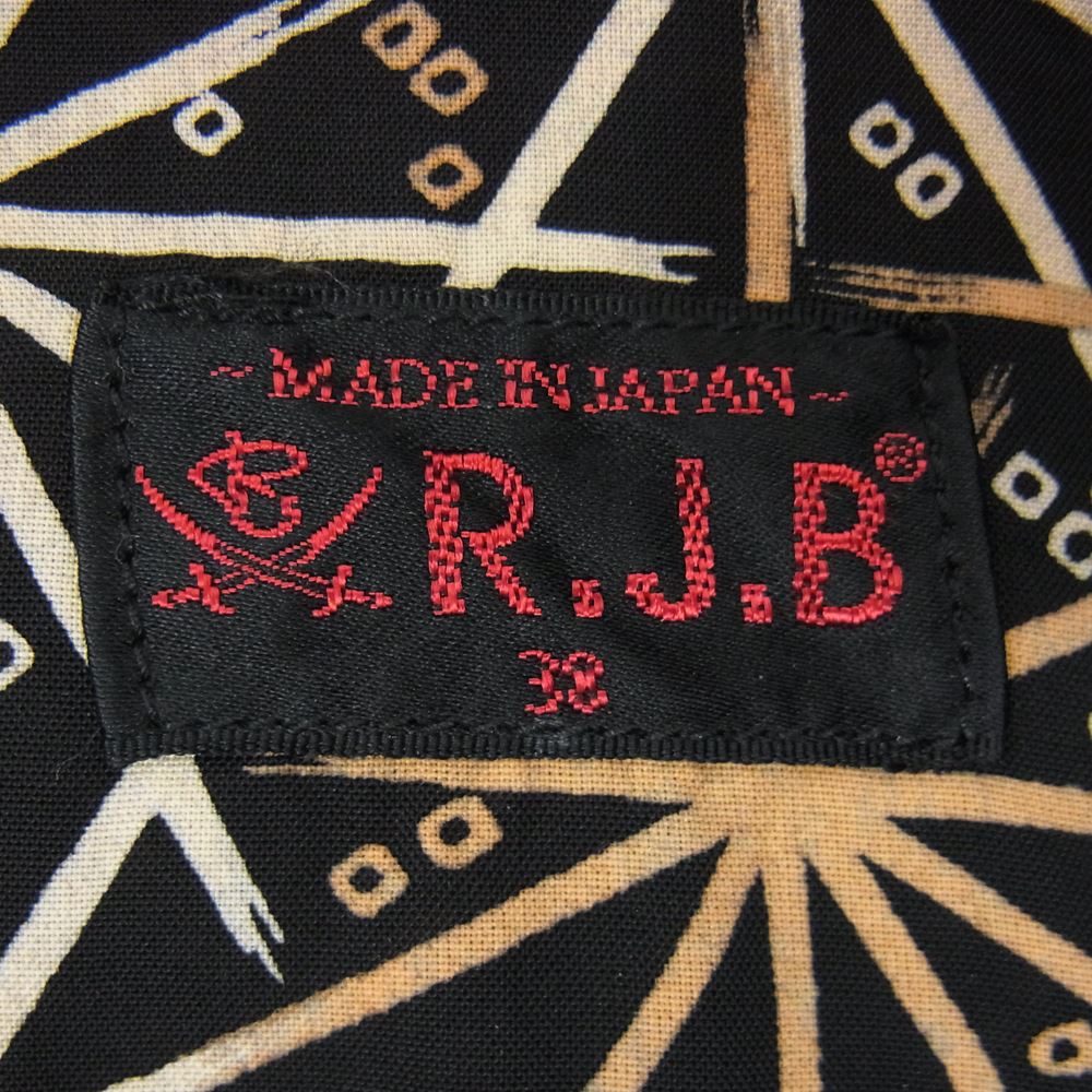R.J.B アールジェイビー レーヨン プリント 半袖 シャツ ブラック系 38【中古】
