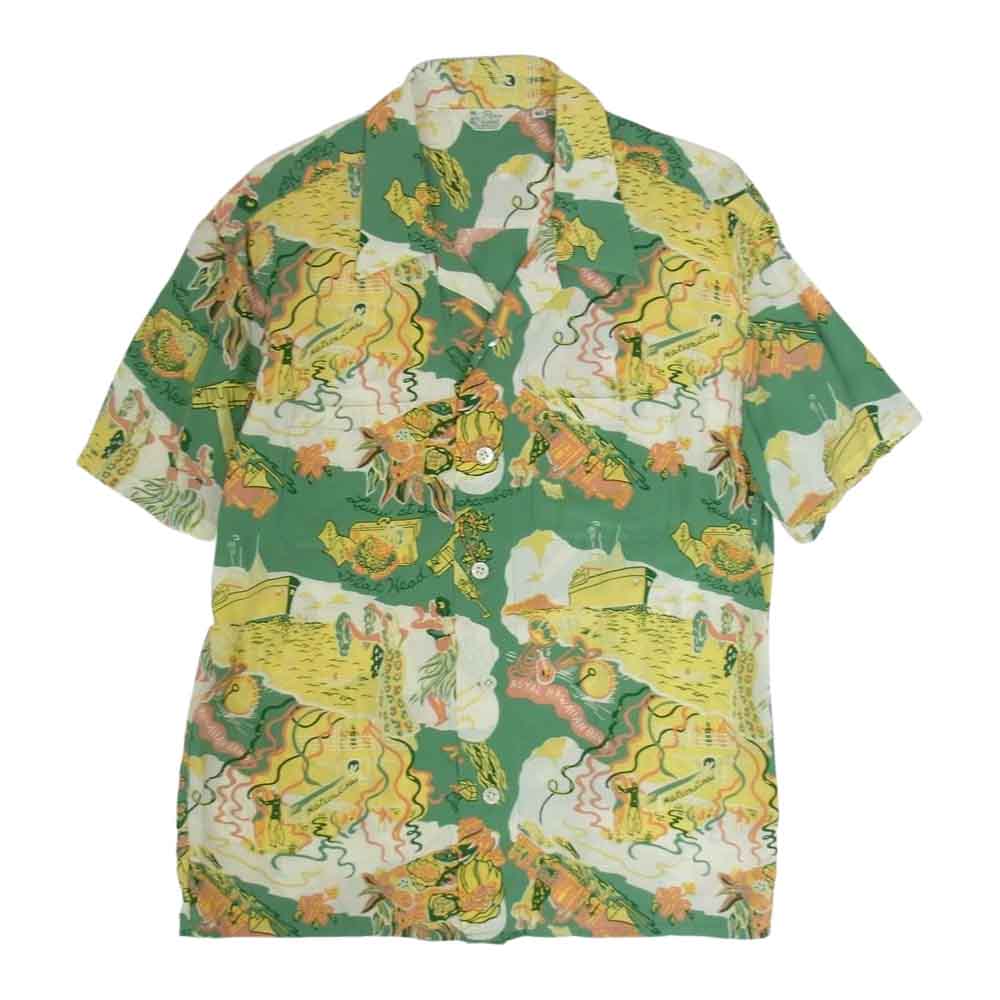 THE FLAT HEAD ザフラットヘッド アロハ ハワイアン レーヨン プリント 半袖 シャツ グリーン系 40【中古】