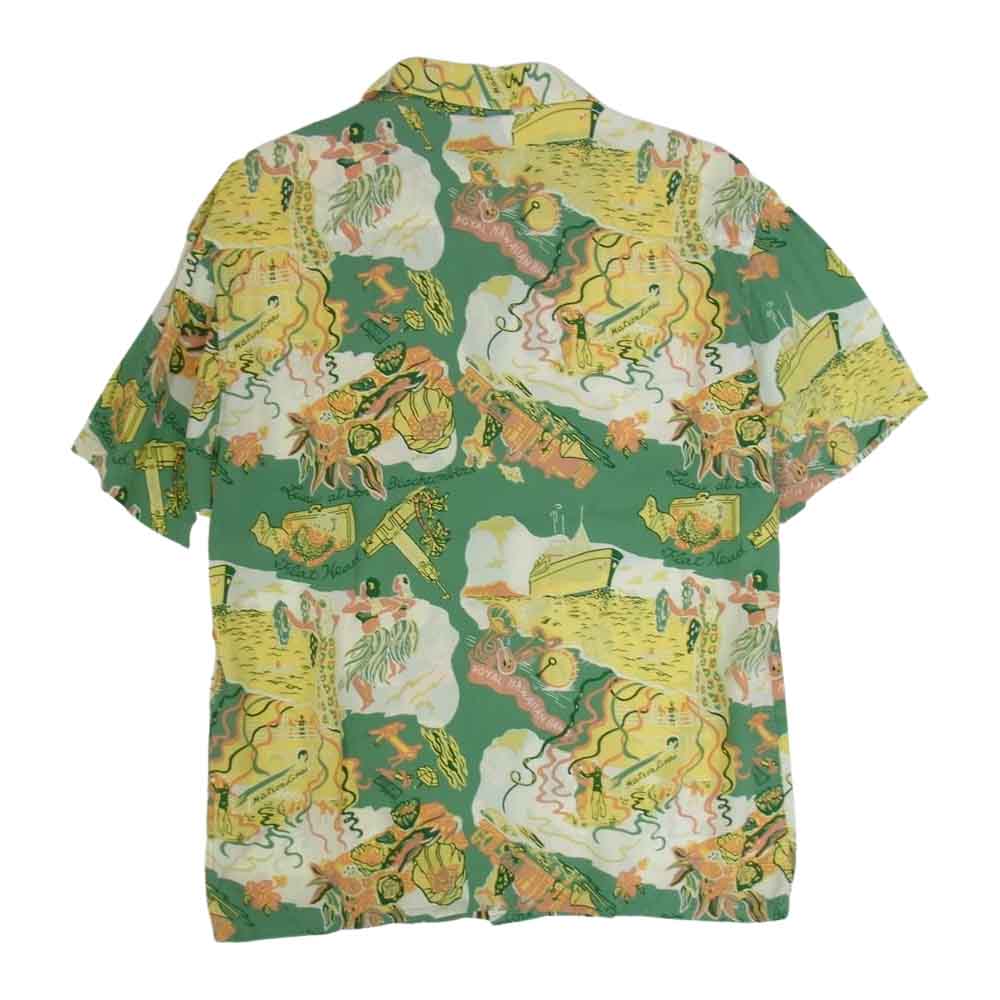 THE FLAT HEAD ザフラットヘッド アロハ ハワイアン レーヨン プリント 半袖 シャツ グリーン系 40【中古】