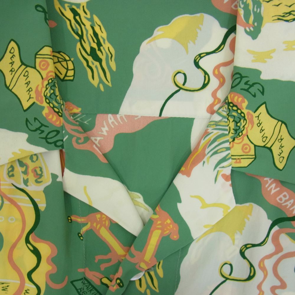 THE FLAT HEAD ザフラットヘッド アロハ ハワイアン レーヨン プリント 半袖 シャツ グリーン系 40【中古】