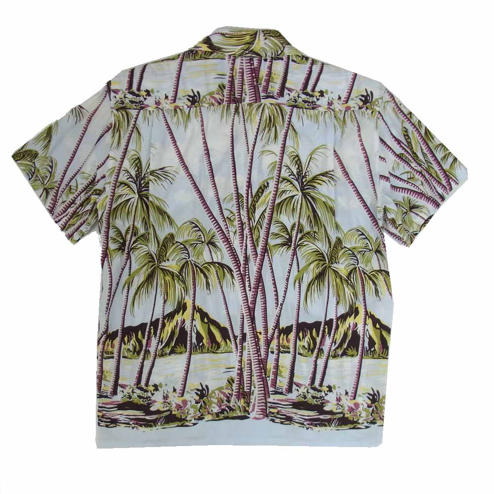 THE FLAT HEAD ザフラットヘッド アロハ ハワイアン レーヨン プリント 半袖 シャツ 薄青系 S【中古】
