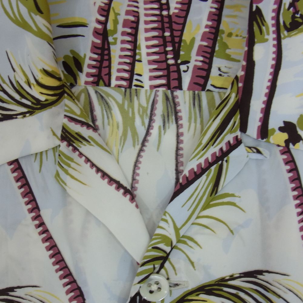 THE FLAT HEAD ザフラットヘッド アロハ ハワイアン レーヨン プリント 半袖 シャツ 薄青系 S【中古】