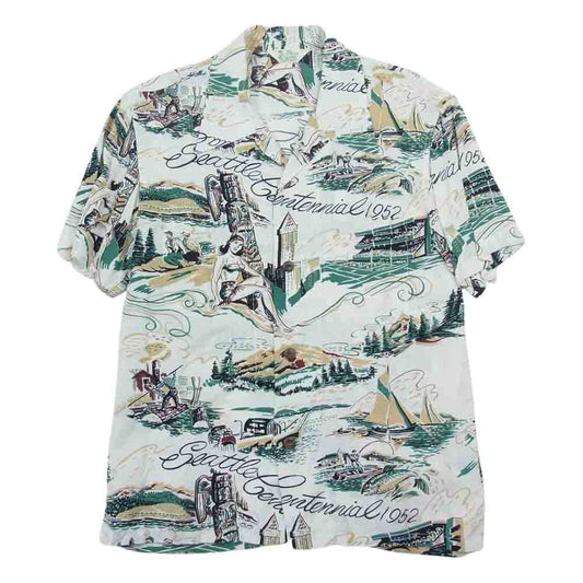 THE FLAT HEAD ザフラットヘッド アロハ ハワイアン レーヨン プリント 半袖 シャツ 白系 ホワイト系 S【中古】