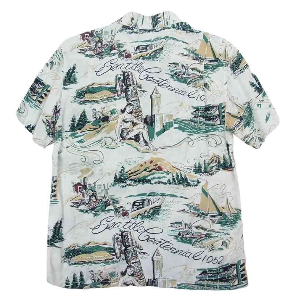 THE FLAT HEAD ザフラットヘッド アロハ ハワイアン レーヨン プリント 半袖 シャツ 白系 ホワイト系 S【中古】