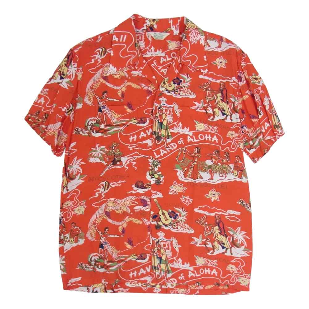 THE FLAT HEAD ザフラットヘッド アロハ ハワイアン レーヨン プリント 半袖 シャツ 赤系 レッド系 M【中古】