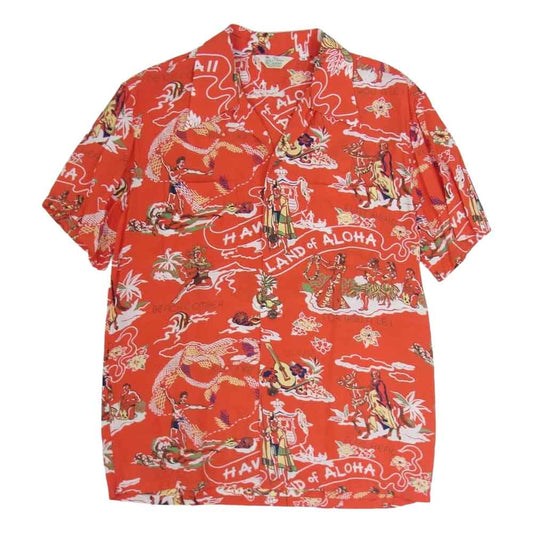 THE FLAT HEAD ザフラットヘッド アロハ ハワイアン レーヨン プリント 半袖 シャツ 赤系 レッド系 M【中古】
