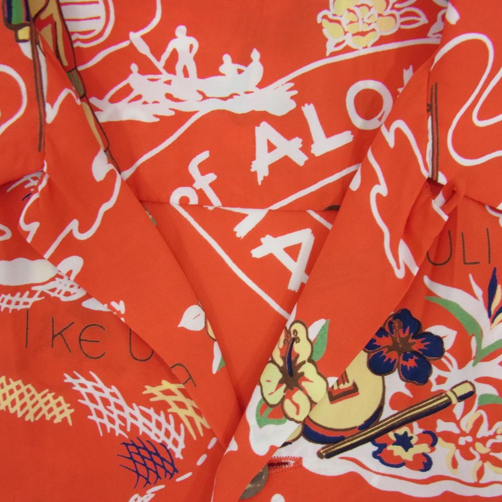 THE FLAT HEAD ザフラットヘッド アロハ ハワイアン レーヨン プリント 半袖 シャツ 赤系 レッド系 M【中古】