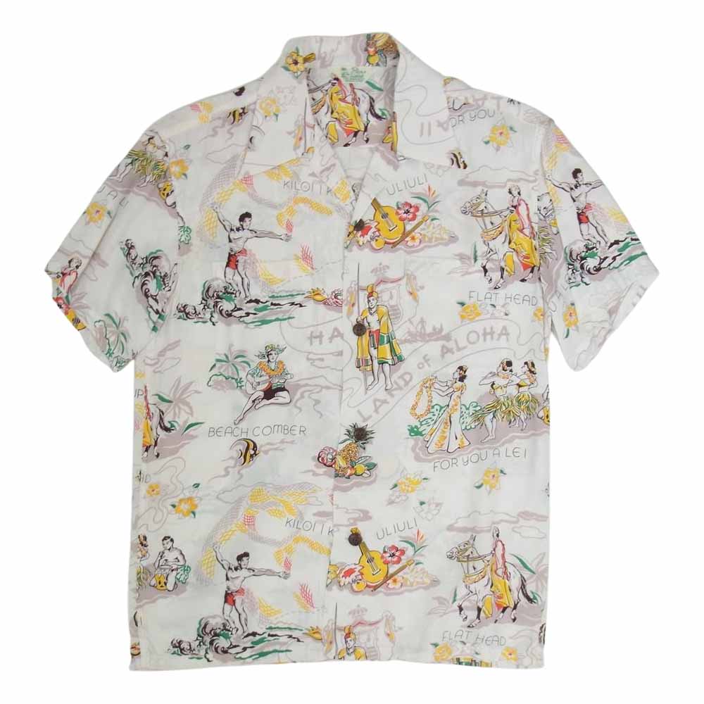 THE FLAT HEAD ザフラットヘッド アロハ ハワイアン レーヨン プリント 半袖 シャツ ホワイト系 S【中古】
