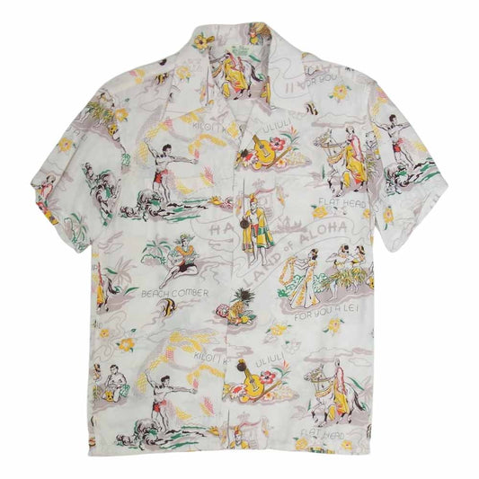 THE FLAT HEAD ザフラットヘッド アロハ ハワイアン レーヨン プリント 半袖 シャツ ホワイト系 S【中古】