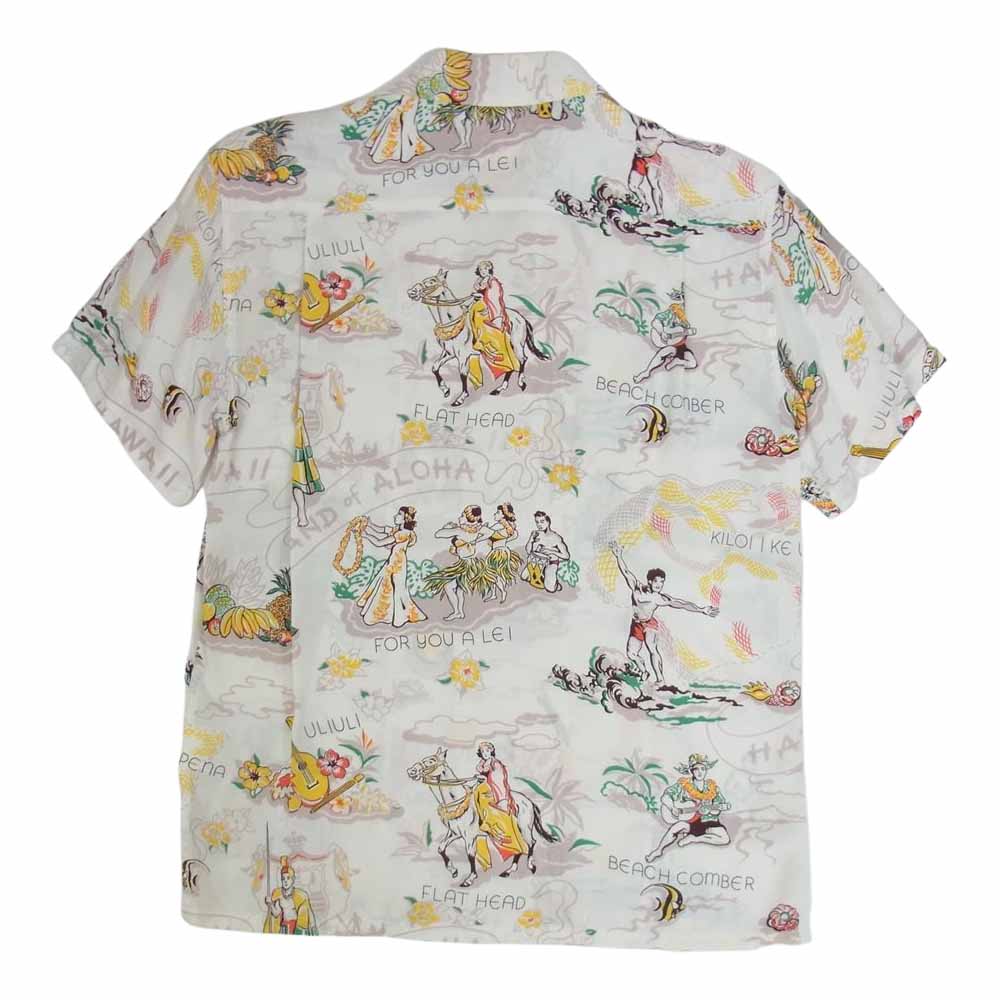 THE FLAT HEAD ザフラットヘッド アロハ ハワイアン レーヨン プリント 半袖 シャツ ホワイト系 S【中古】