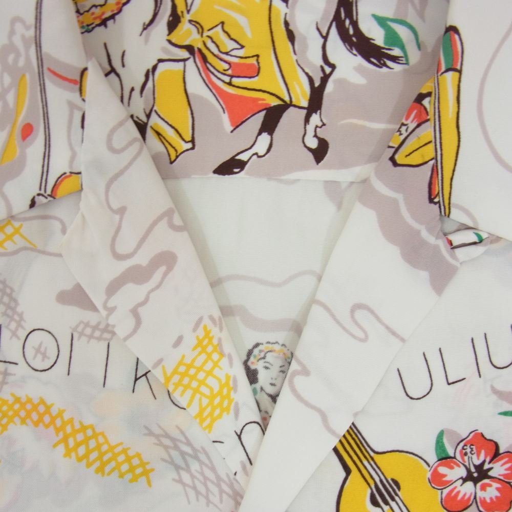 THE FLAT HEAD ザフラットヘッド アロハ ハワイアン レーヨン プリント 半袖 シャツ ホワイト系 S【中古】