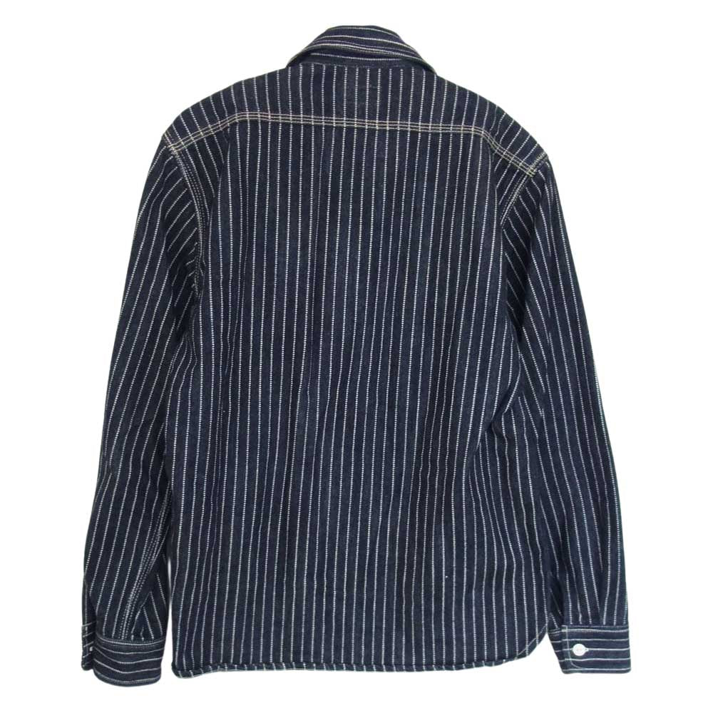 THE FLAT HEAD ザフラットヘッド ウォバッシュ ストライプ ワーク シャツ インディゴブルー系 38【中古】