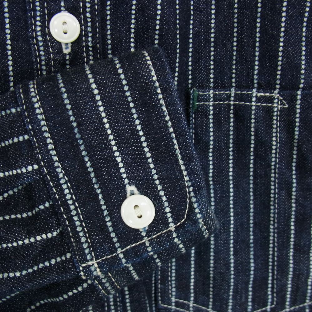 THE FLAT HEAD ザフラットヘッド ウォバッシュ ストライプ ワーク シャツ インディゴブルー系 38【中古】