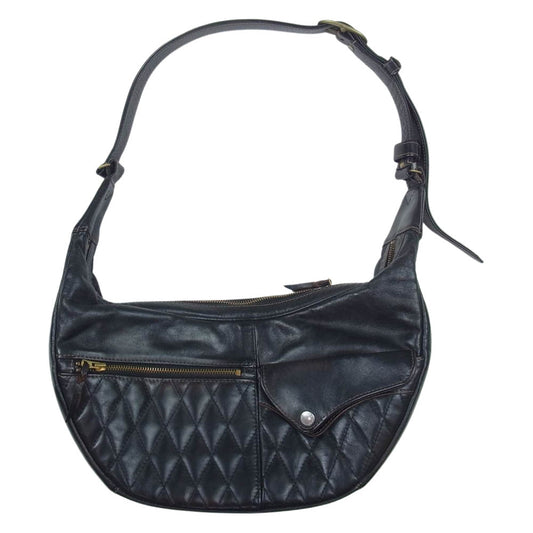 THE FLAT HEAD ザフラットヘッド MOON SHOULDER BAG 茶芯 ホースハイド キルティング ショルダー バッグ ブラック系【中古】