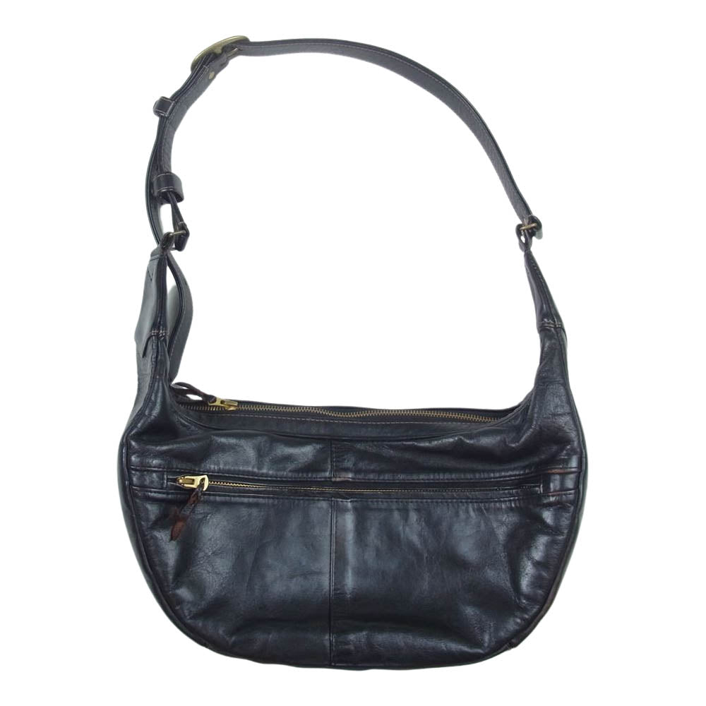 THE FLAT HEAD ザフラットヘッド MOON SHOULDER BAG 茶芯 ホースハイド キルティング ショルダー バッグ ブラック系【中古】