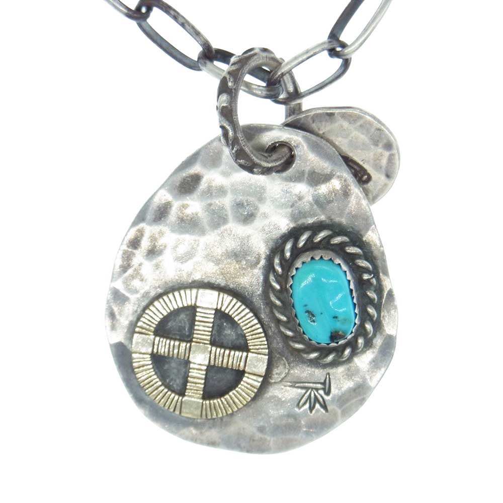 THE FLAT HEAD ザフラットヘッド ターコイズ タタキ メタル フェザーフック カスタム ネックレス シルバー系【中古】