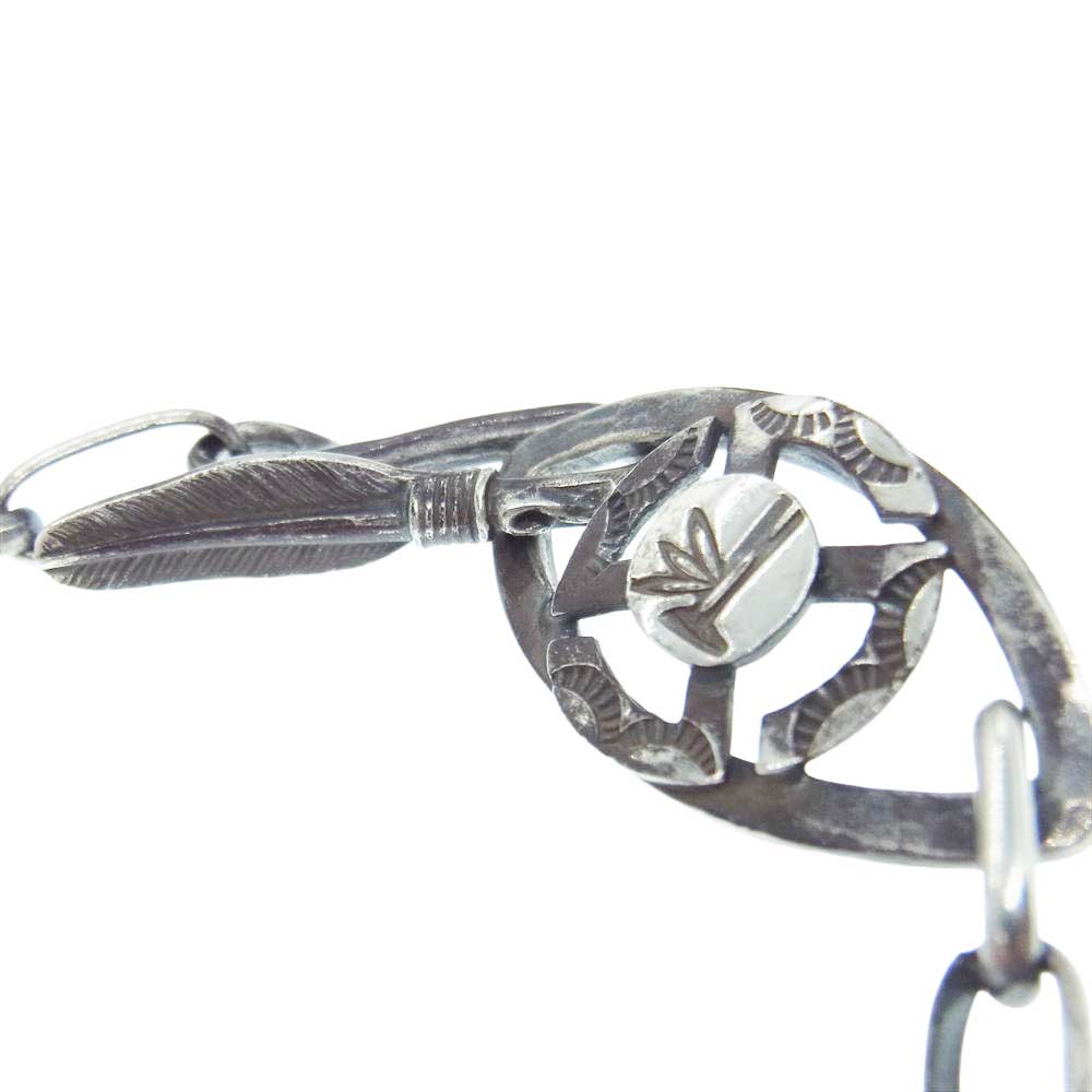 THE FLAT HEAD ザフラットヘッド ターコイズ タタキ メタル フェザーフック カスタム ネックレス シルバー系【中古】