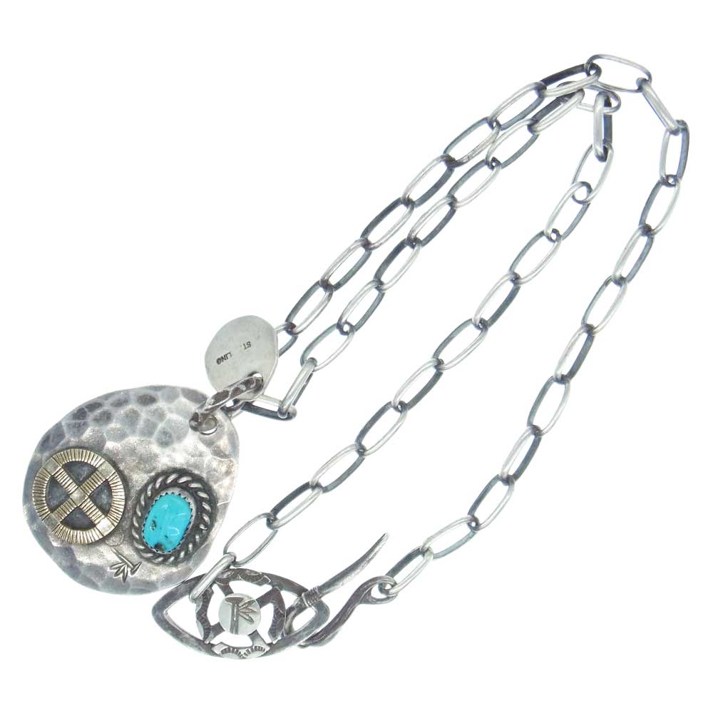 THE FLAT HEAD ザフラットヘッド ターコイズ タタキ メタル フェザーフック カスタム ネックレス シルバー系【中古】