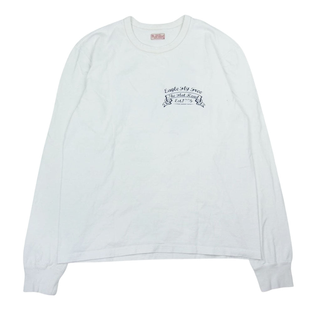 THE FLAT HEAD ザフラットヘッド バッグプリント クルーネック ロングスリーブ Tシャツ ホワイト ホワイト系 M【中古】