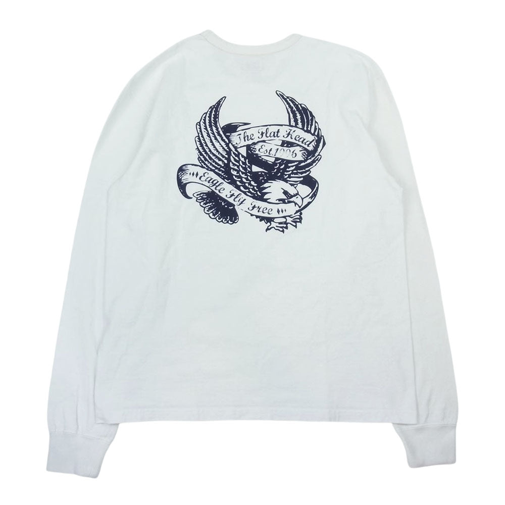 THE FLAT HEAD ザフラットヘッド バッグプリント クルーネック ロングスリーブ Tシャツ ホワイト ホワイト系 M【中古】