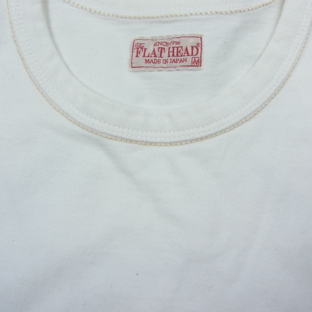 THE FLAT HEAD ザフラットヘッド バッグプリント クルーネック ロングスリーブ Tシャツ ホワイト ホワイト系 M【中古】
