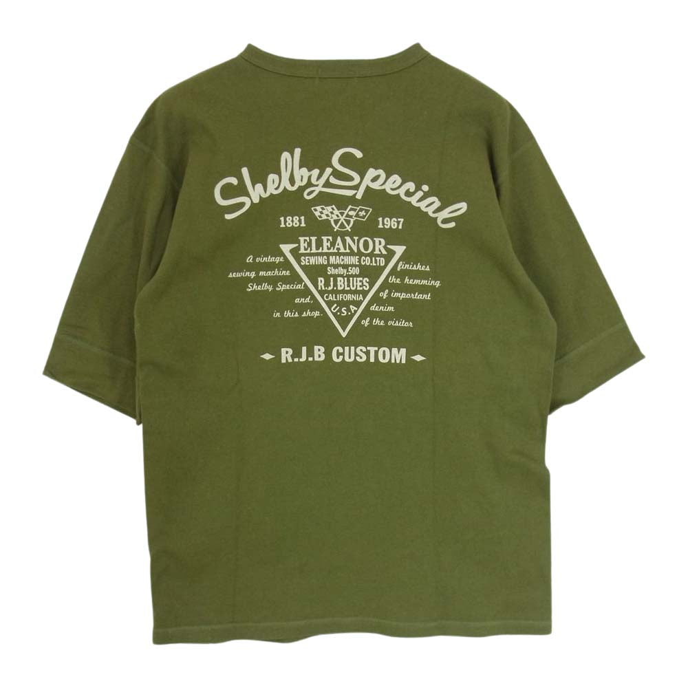 THE FLAT HEAD ザフラットヘッド R.J.B アールジェイビーヘンリーネック 猫目ボタン Tシャツ  カーキ系 40【中古】