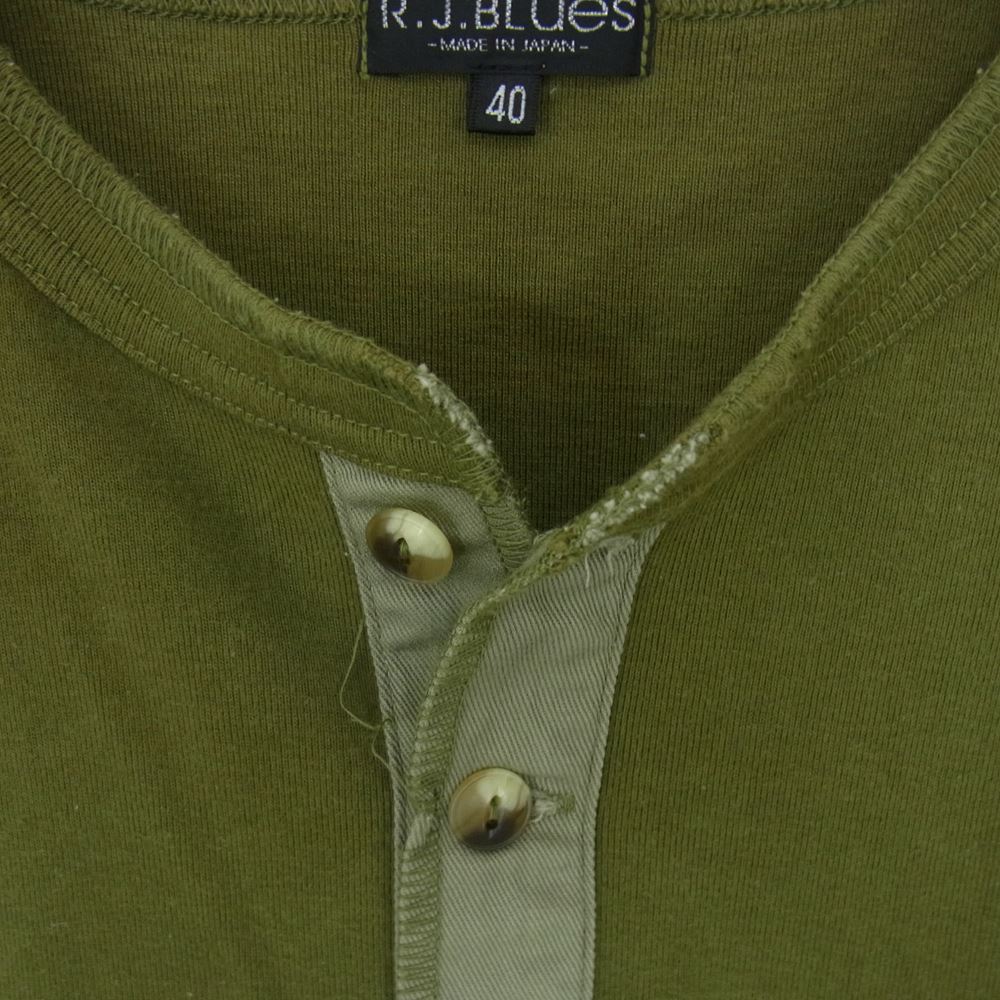 THE FLAT HEAD ザフラットヘッド R.J.B アールジェイビーヘンリーネック 猫目ボタン Tシャツ  カーキ系 40【中古】