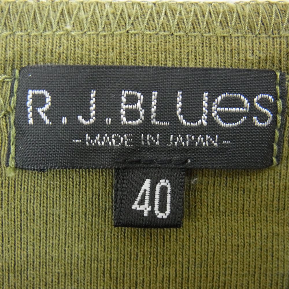 THE FLAT HEAD ザフラットヘッド R.J.B アールジェイビーヘンリーネック 猫目ボタン Tシャツ  カーキ系 40【中古】