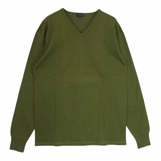 THE FLAT HEAD ザフラットヘッド R.J.B アールジェイビー Vネック Tシャツ オリーブ カーキ系 42【中古】