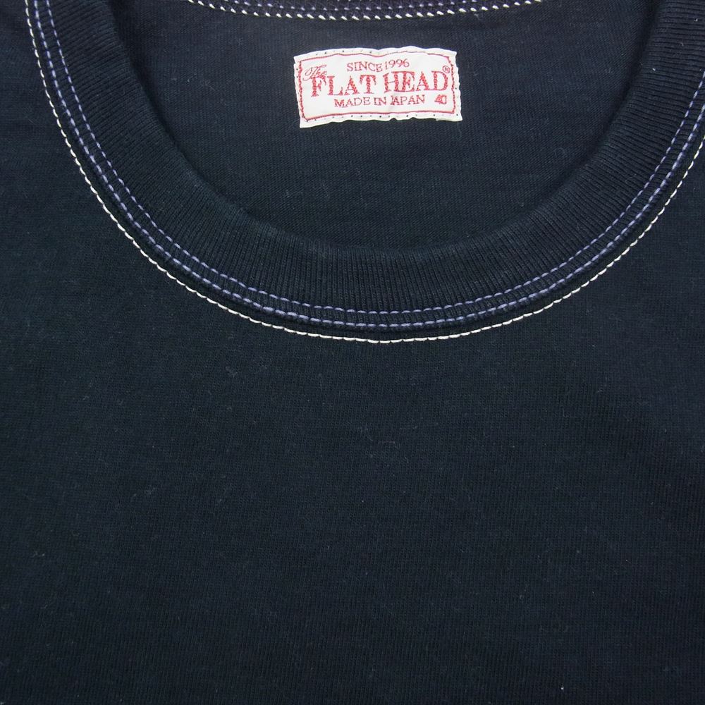 THE FLAT HEAD ザフラットヘッド カラーステッチ Tシャツ 半袖 ブラック  ブラック系 40【中古】