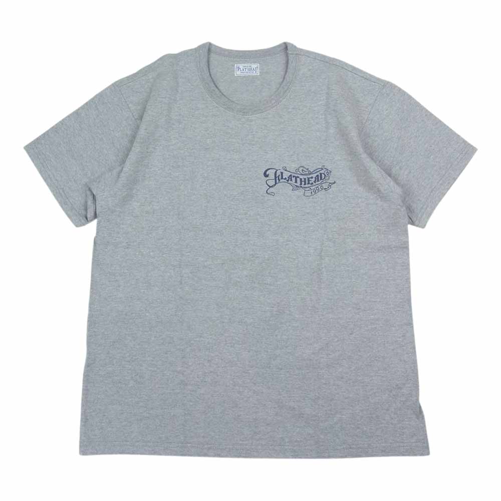 THE FLAT HEAD ザフラットヘッド バッグプリント Tシャツ ヘザーグレー グレー系 40【中古】