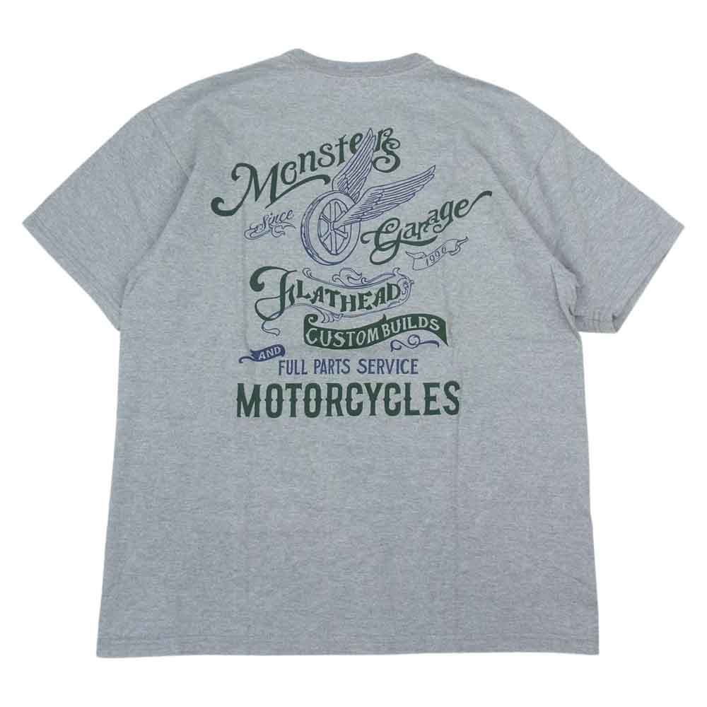 THE FLAT HEAD ザフラットヘッド バッグプリント Tシャツ ヘザーグレー グレー系 40【中古】