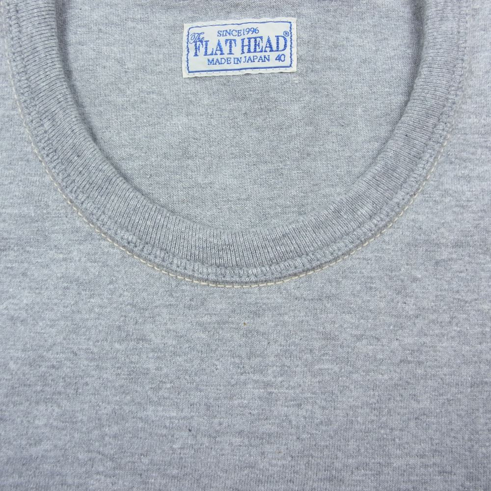 THE FLAT HEAD ザフラットヘッド バッグプリント Tシャツ ヘザーグレー グレー系 40【中古】