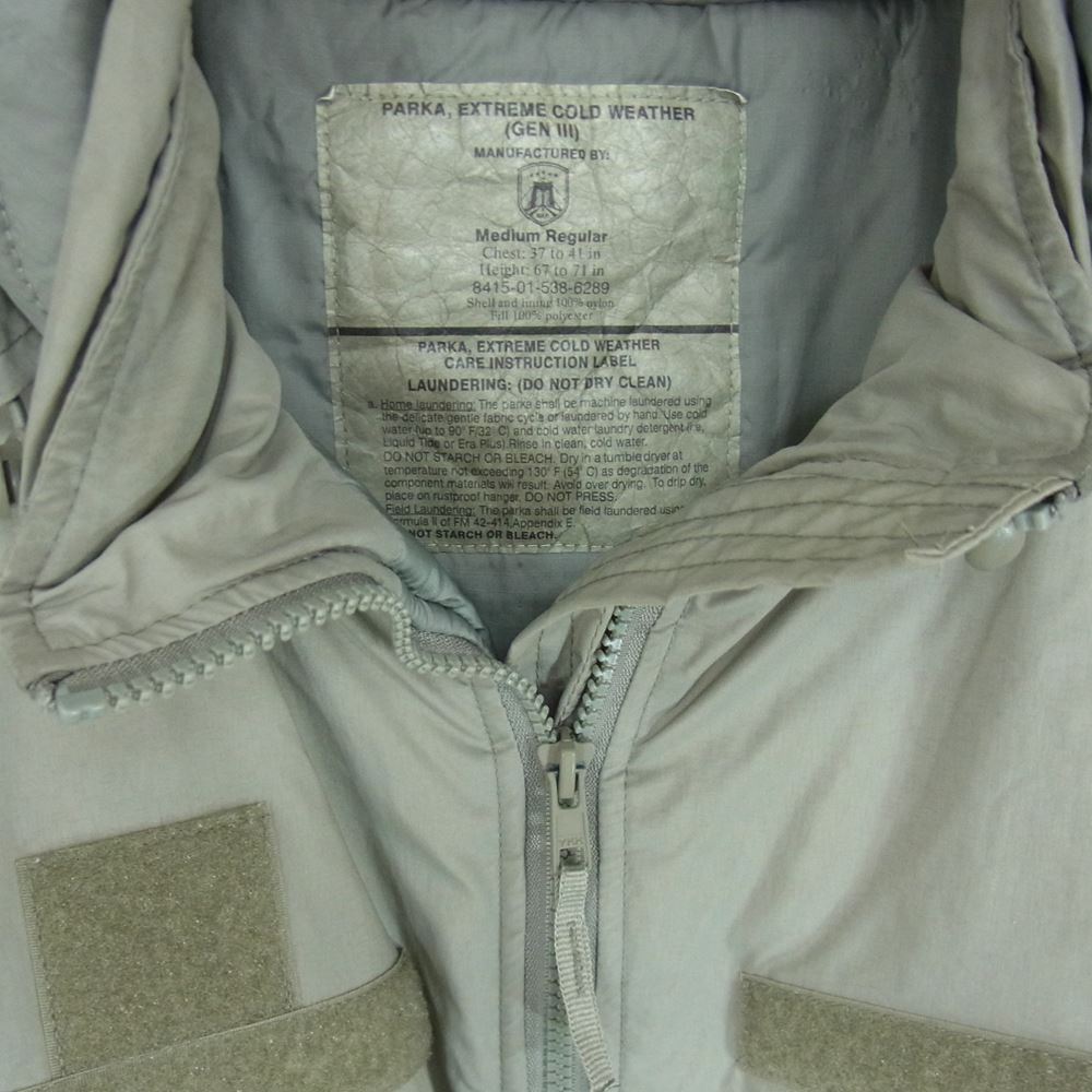 アメリカ軍 8415-01-538-6289 ECWCS エクワックス PARKA ENTREME COLD WEATHER PRIMALOFT LEVEL7 レベル7 民間 プリマロフト ジャケット カーキ系 M【中古】